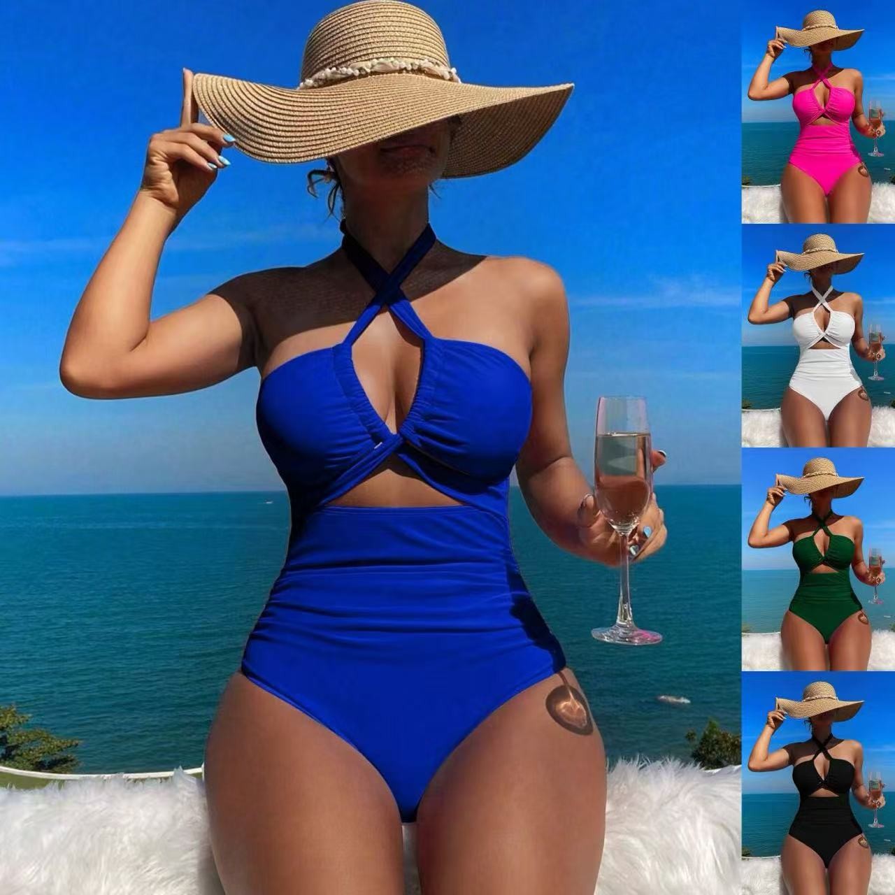Bath - Women Swimsuit Halter Neck Solid Swimsuit