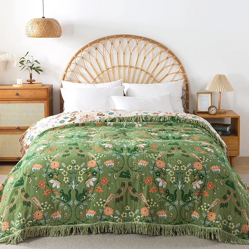 Muslin Cotton Bedspread - Pure Cotton Blanket Muslin Woven Tassel