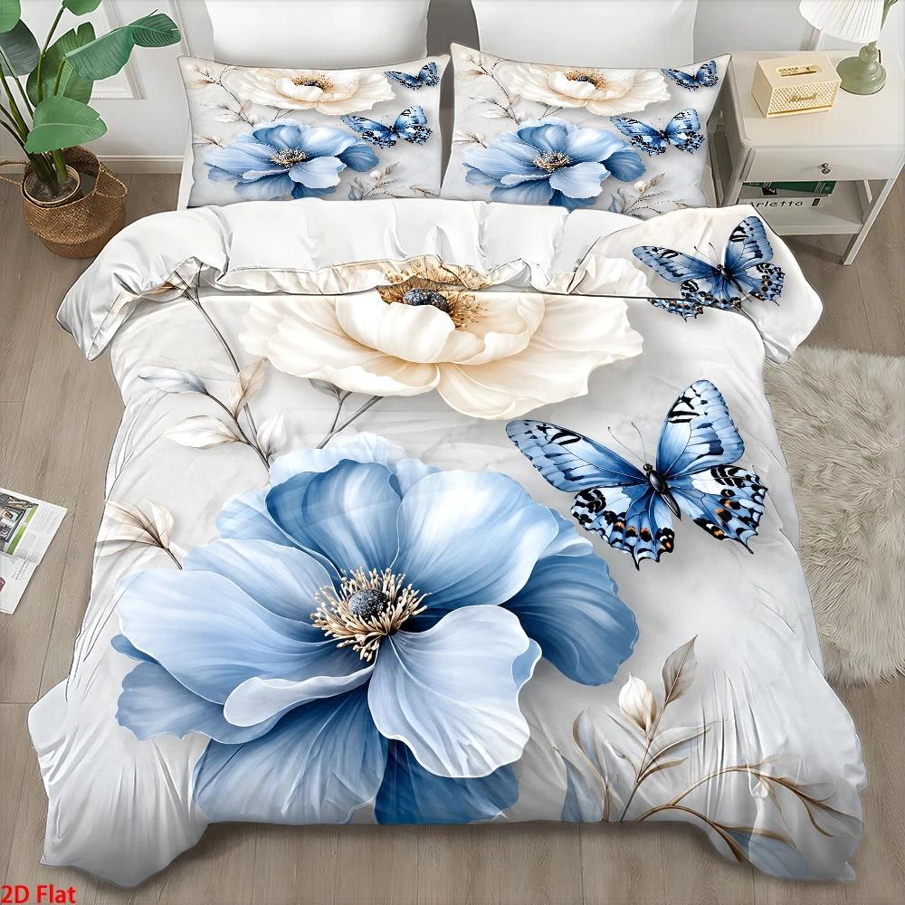 Duvet Cover Sets With Zipper - 3Pc Light Luxury Style Blue and