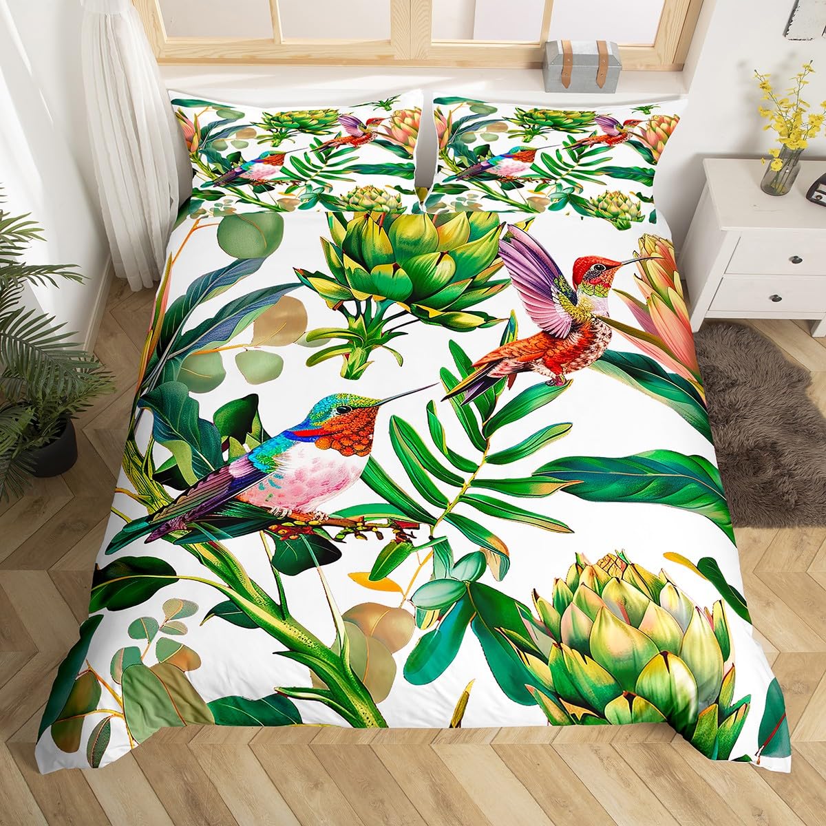 Aesthetic Floral Duvet Cover - Hummingbird Bedding Set Luxury Floral Birds