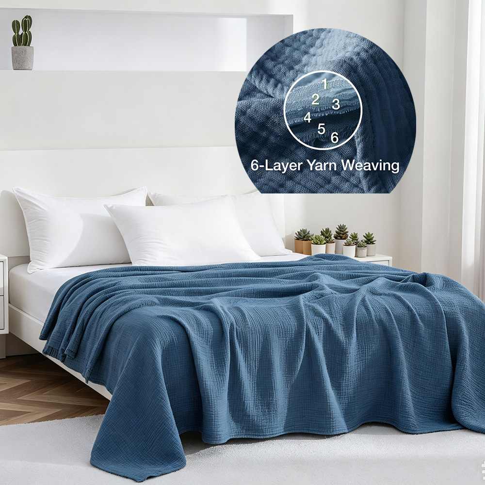 Muslin Cotton Bedspread - 6 Layers Cotton Muslin Blankets Lightweight