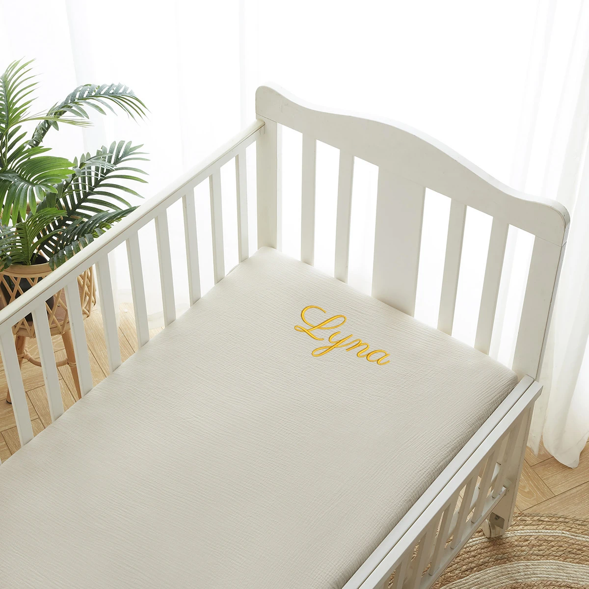 Muslin Cotton Bedspread - Personalized Name Embroidered Muslin Crib Sheets
