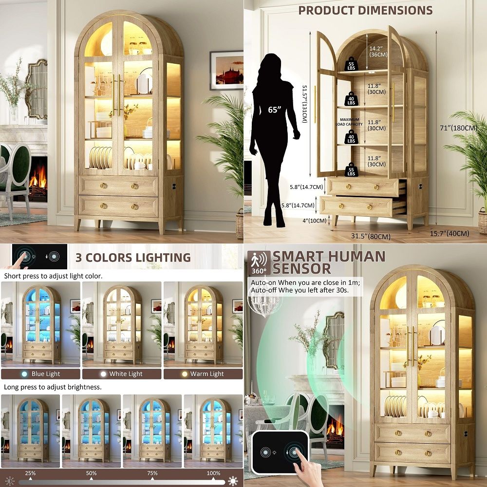 Lighting - 71 Arched Curio Cabinet with Glass