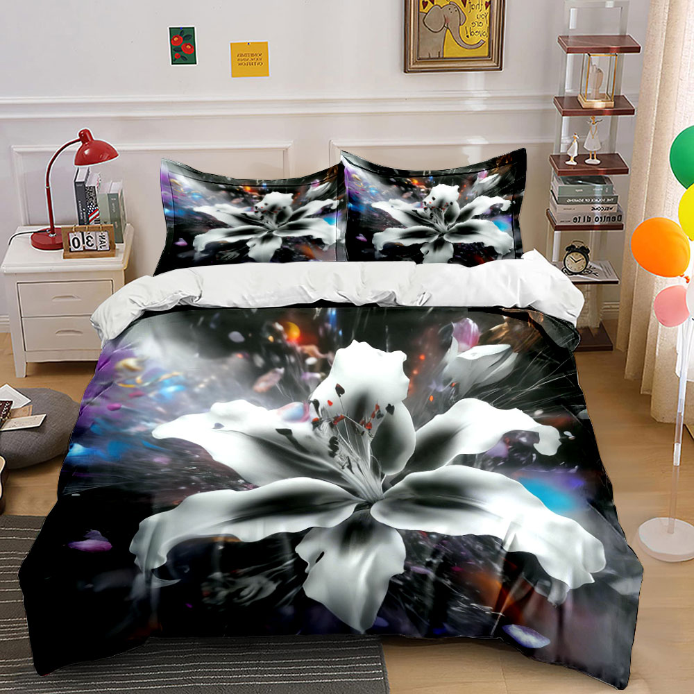 Aesthetic Floral Duvet Cover - Abstract White Lily Flower Bedding Set