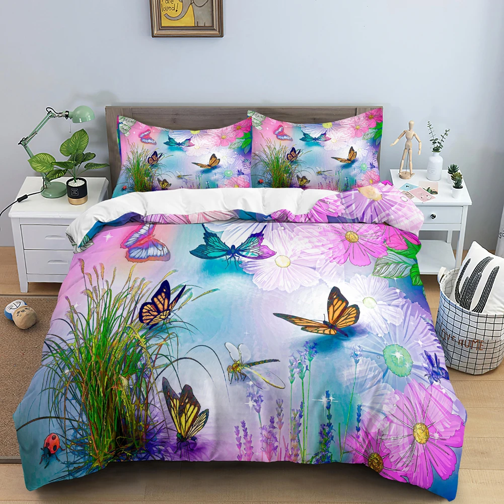 Duvet Cover Sets With Zipper - Butterfly Bedding Set 3D Flower Duvet