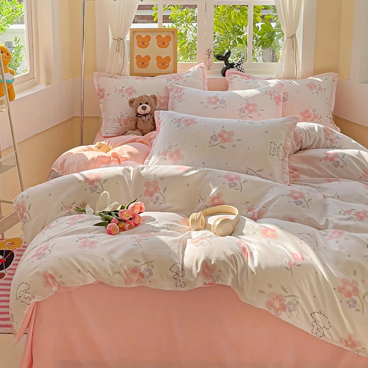 4Pcs Soft Plain Floral Plant P - Duvet Cover Sets With Zipper ulasan dan harga