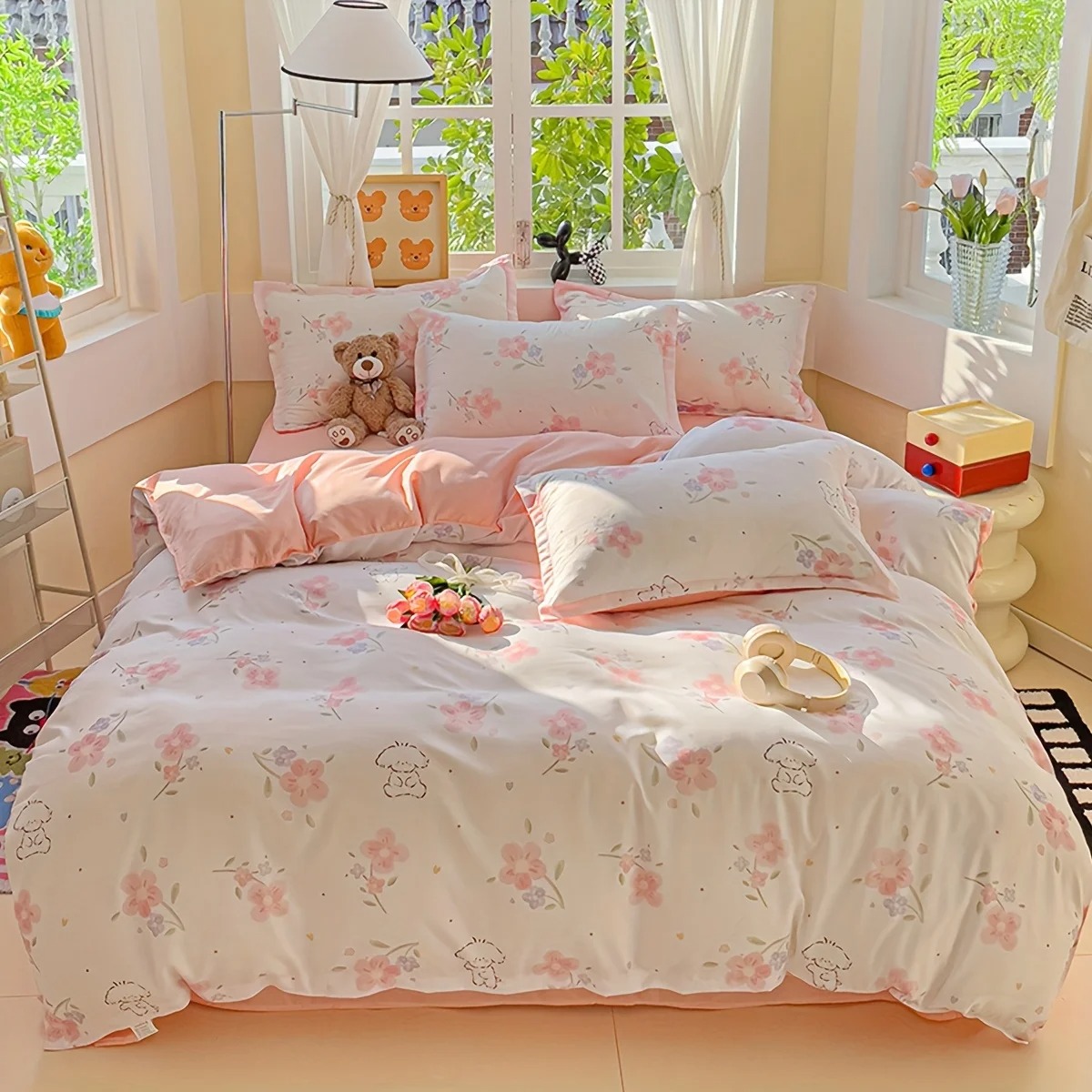 4Pcs Soft Plain Floral Plant P - Duvet Cover Sets With Zipper ulasan dan harga