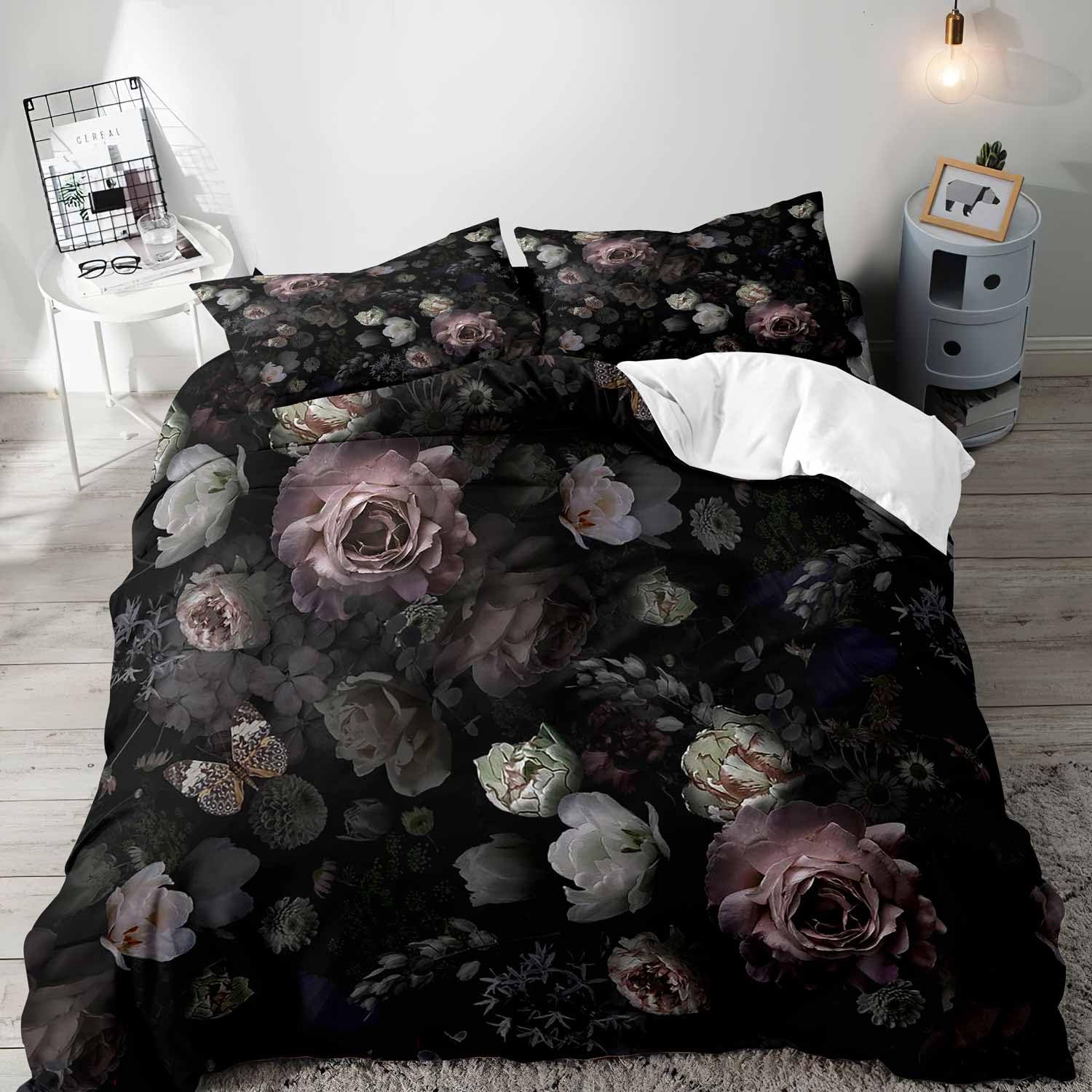 Black Floral Duvet Cover Queen - Aesthetic Floral Duvet Cover ulasan dan harga