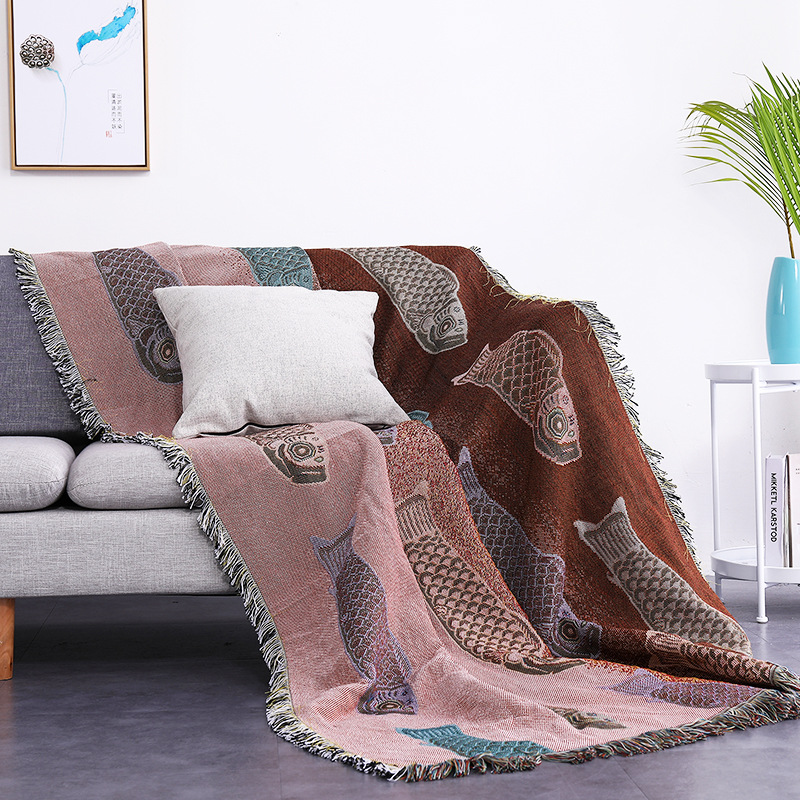 Koi Fish Jacquard Woven Throw  - Boho Throw Blanket Fringe ulasan dan harga