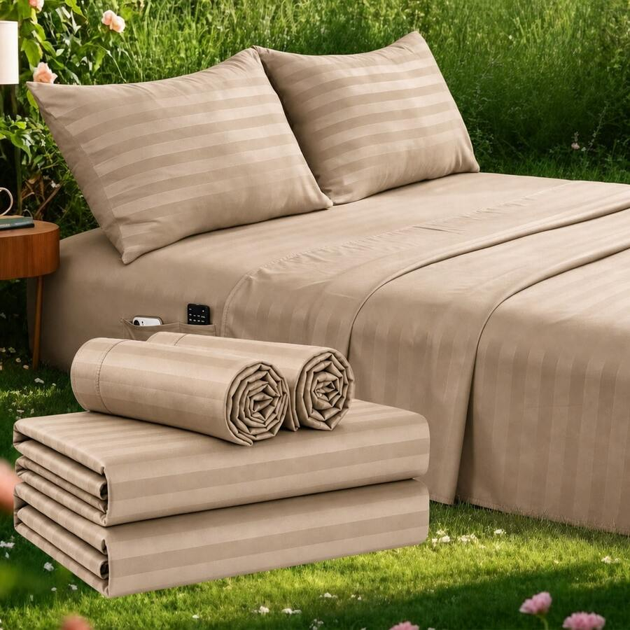 Striped Cooling Sheets Set Kin - Fitted Bed Sheets Deep Pocket ulasan dan harga