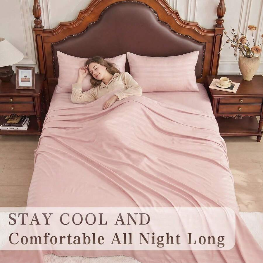Striped Cooling Sheets Set Kin - Fitted Bed Sheets Deep Pocket ulasan dan harga