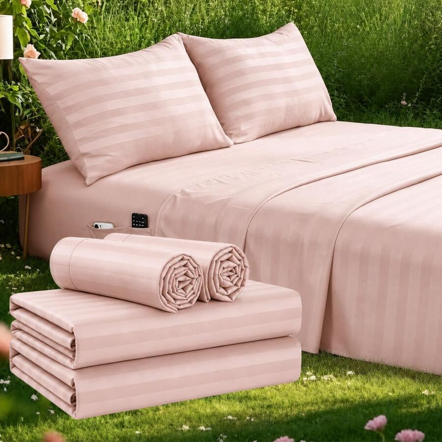 Striped Cooling Sheets Set Kin - Fitted Bed Sheets Deep Pocket ulasan dan harga