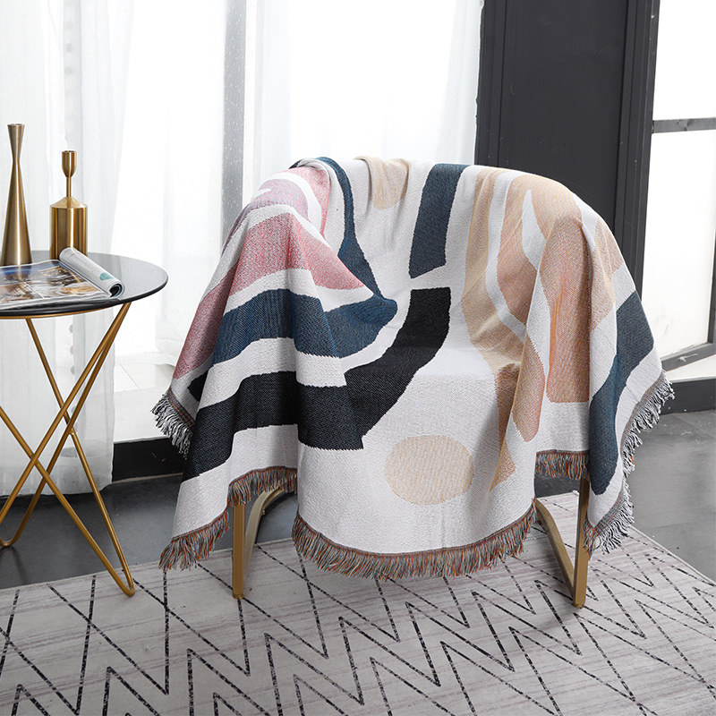 Textile City Abstract Rainbow  - Boho Throw Blanket Fringe ulasan dan harga