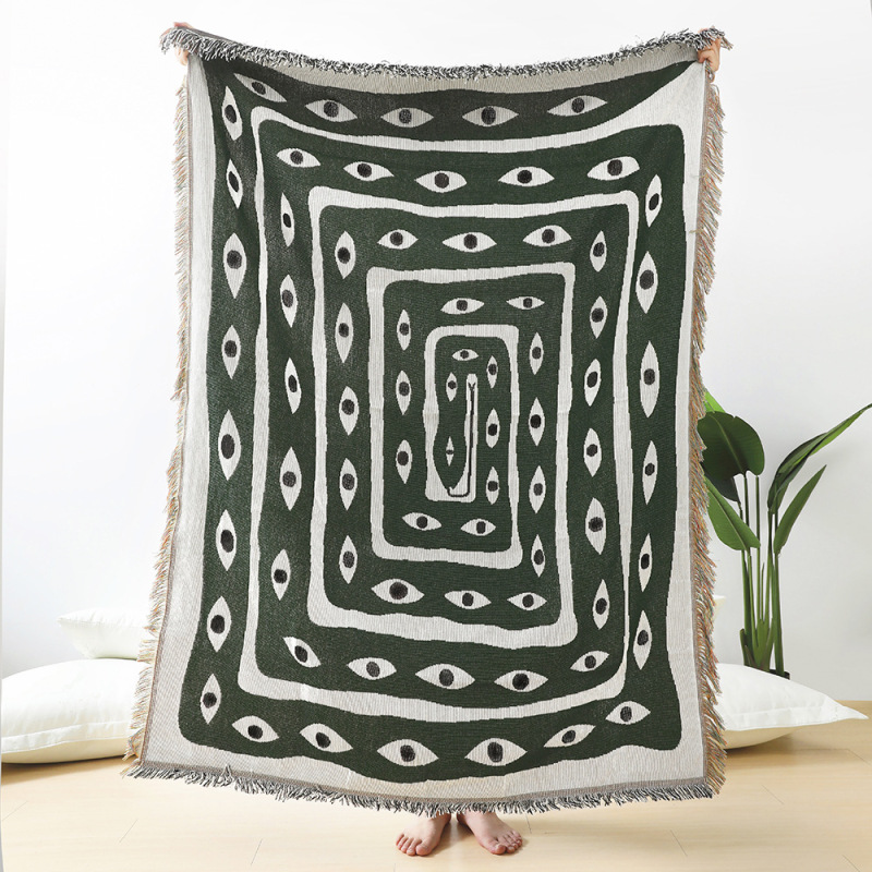 Green White Evil Eye Jacquard  - Boho Throw Blanket Fringe ulasan dan harga