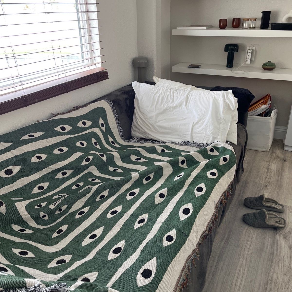 Green White Evil Eye Jacquard  - Boho Throw Blanket Fringe ulasan dan harga