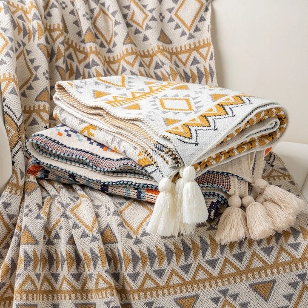 Vintage Chunky Knit Boho Throw - Boho Throw Blanket Fringe ulasan dan harga