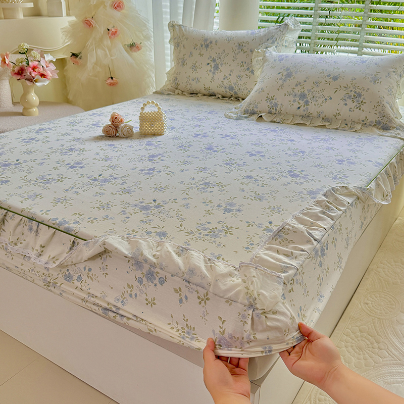 100% Cotton Floral Printed Ruf - Fitted Bed Sheets Deep Pocket ulasan dan harga