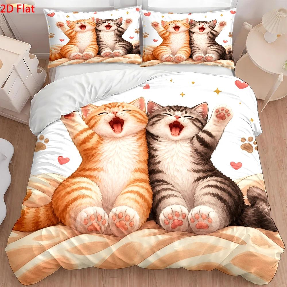 3Pc Cute Cat Print Duvet Cover - Duvet Cover Sets With Zipper ulasan dan harga