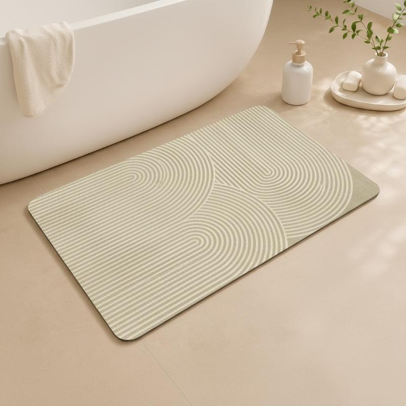 (Beige Striped Diatomite Bath  - Quick Dry Diatomite Bath Mat ulasan dan harga