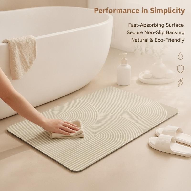 (Beige Striped Diatomite Bath  - Quick Dry Diatomite Bath Mat ulasan dan harga