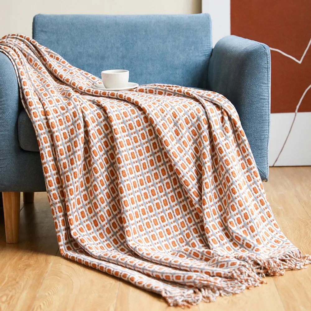Geometric Grid Jacquard Woven  - Boho Throw Blanket Fringe ulasan dan harga