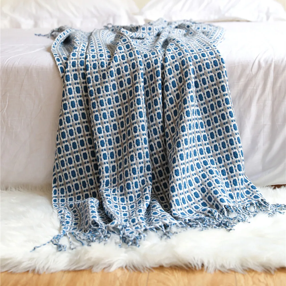Geometric Grid Jacquard Woven  - Boho Throw Blanket Fringe ulasan dan harga