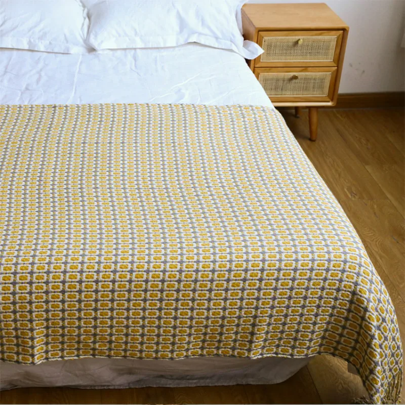 Geometric Grid Jacquard Woven  - Boho Throw Blanket Fringe ulasan dan harga
