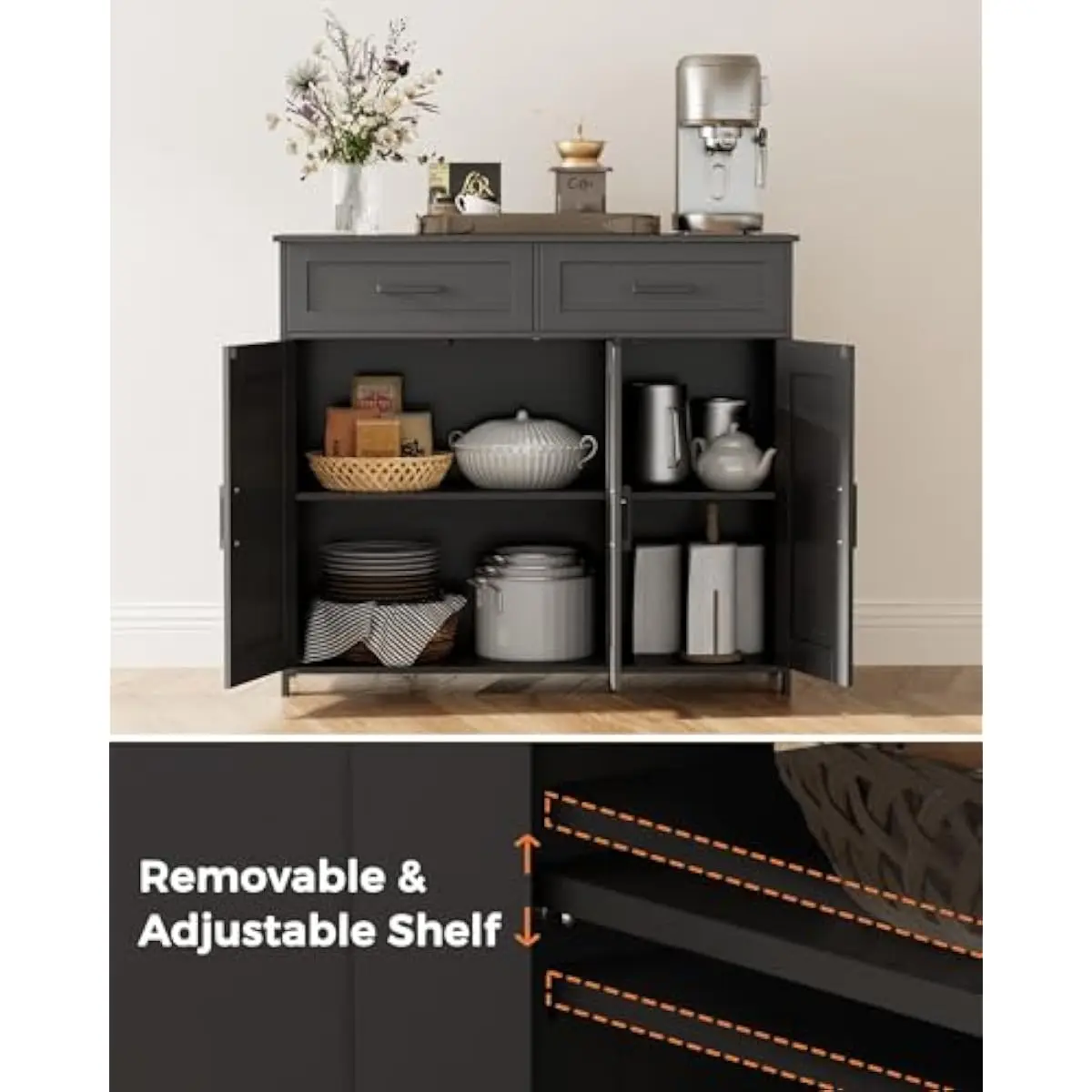 Coffee Bar Storage Cabinet wit - Storage & Organization ulasan dan harga