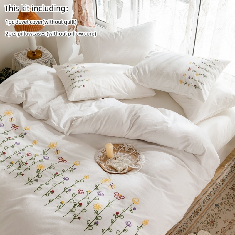 3pcs  Embroidery Duvet Cover S - Aesthetic Floral Duvet Cover ulasan dan harga