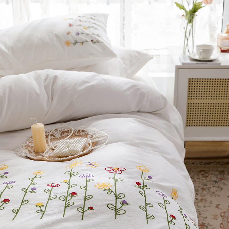 3pcs  Embroidery Duvet Cover S - Aesthetic Floral Duvet Cover ulasan dan harga