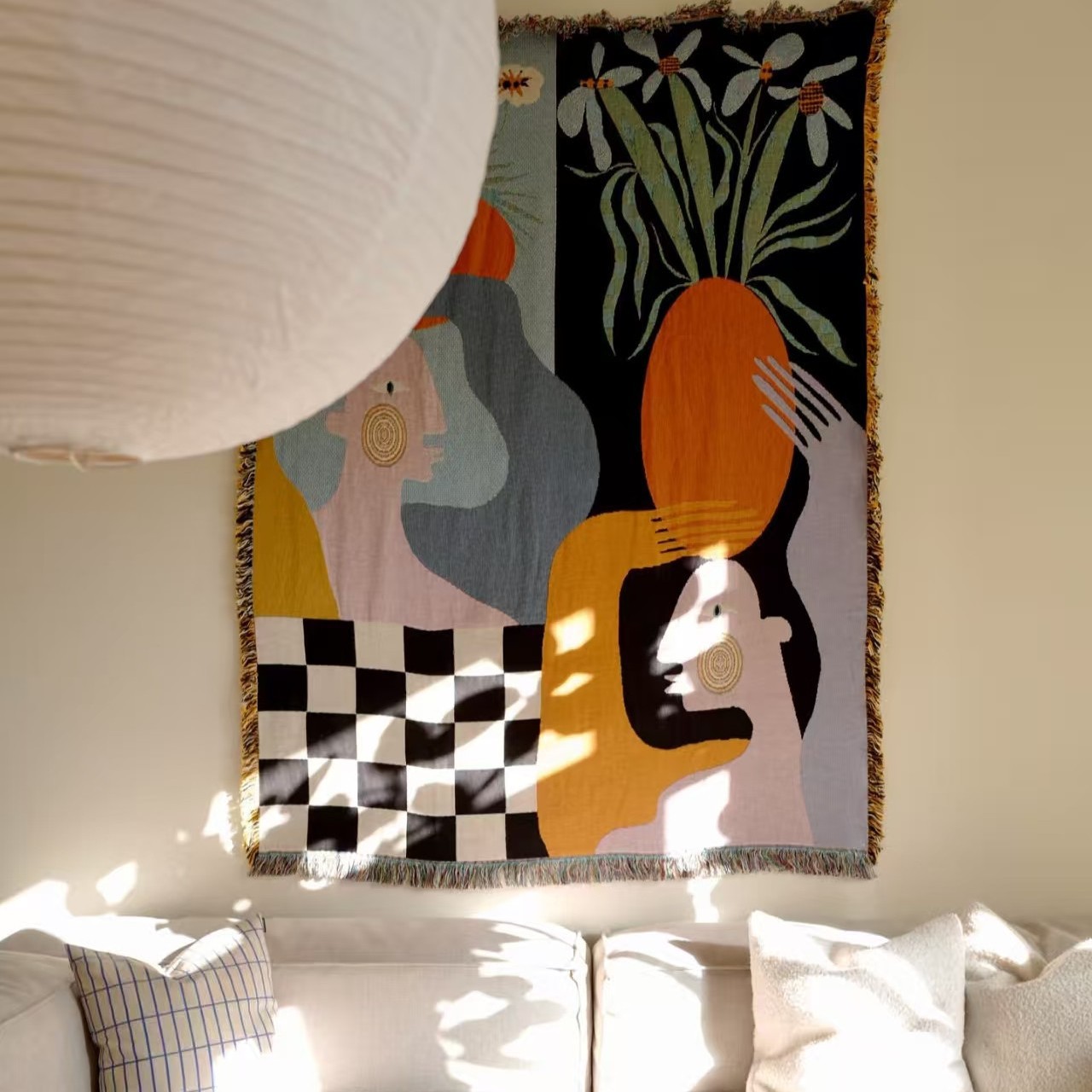 Modern Abstract Art Tapestry B - Boho Throw Blanket Fringe ulasan dan harga