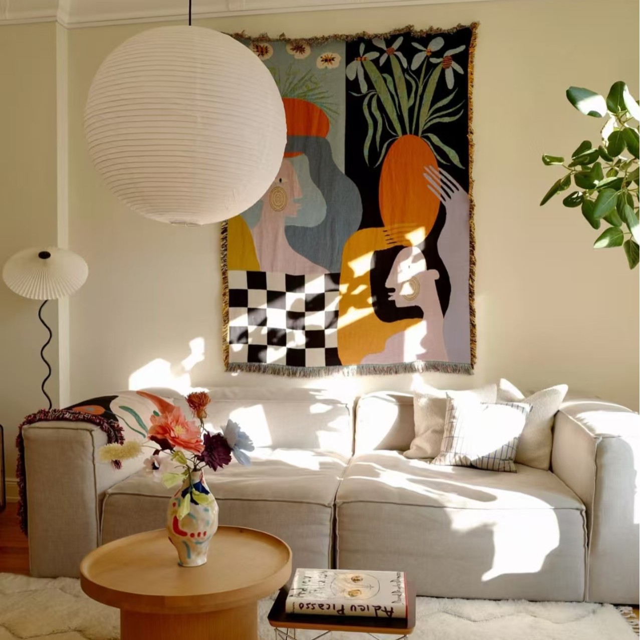 Modern Abstract Art Tapestry B - Boho Throw Blanket Fringe ulasan dan harga