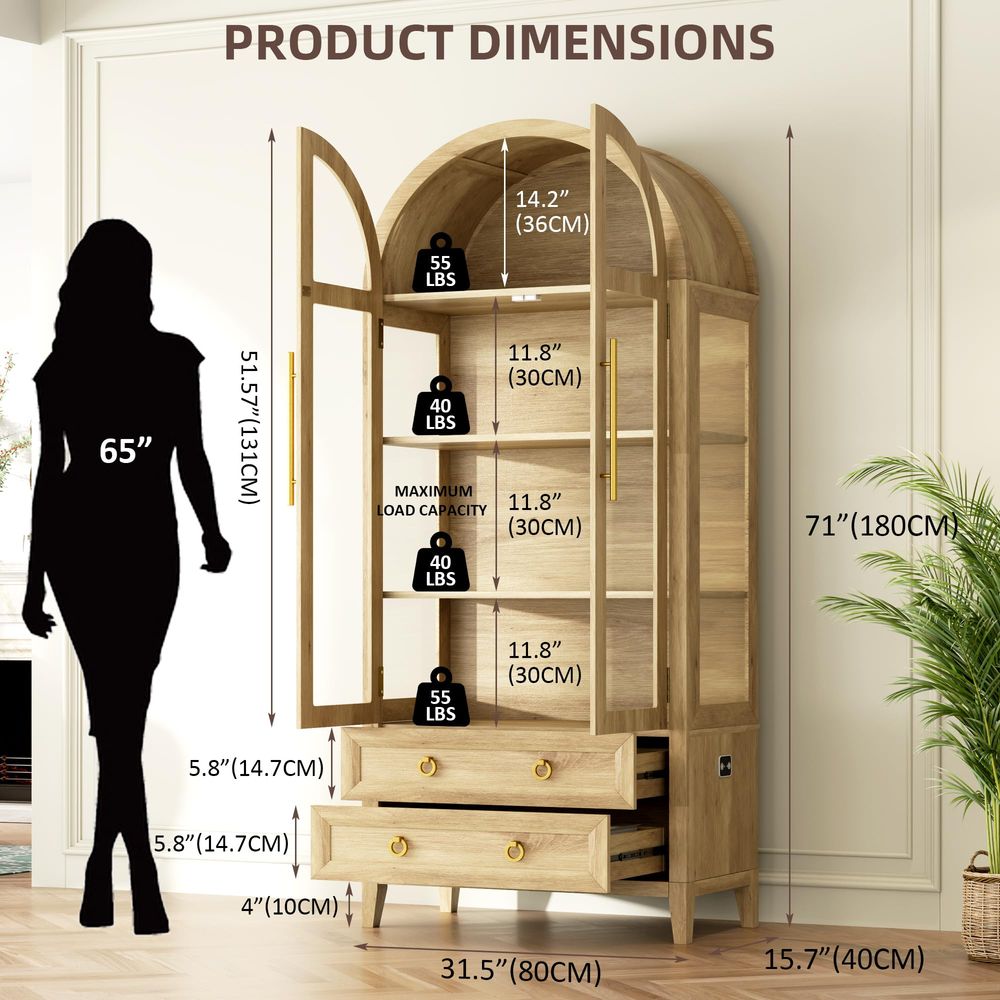 71 Arched Curio Cabinet with G - Lighting ulasan dan harga