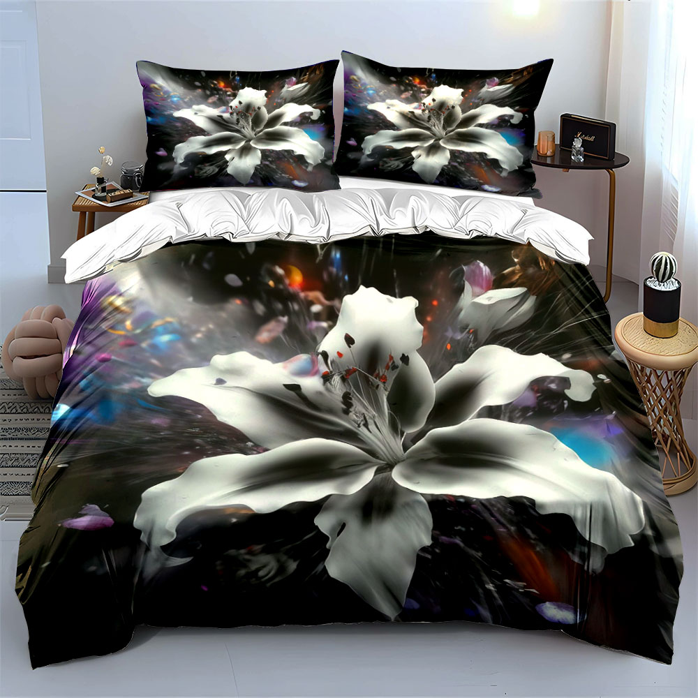 Abstract White Lily Flower Bed - Aesthetic Floral Duvet Cover ulasan dan harga