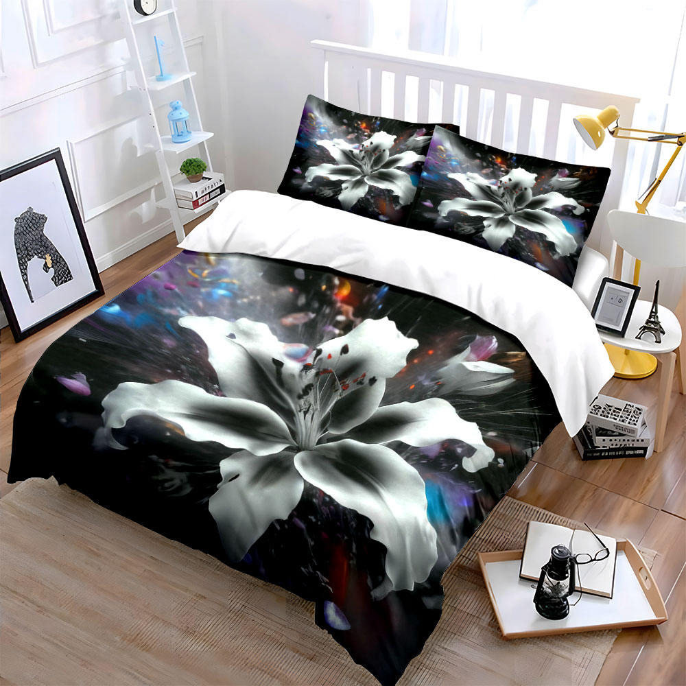 Abstract White Lily Flower Bed - Aesthetic Floral Duvet Cover ulasan dan harga