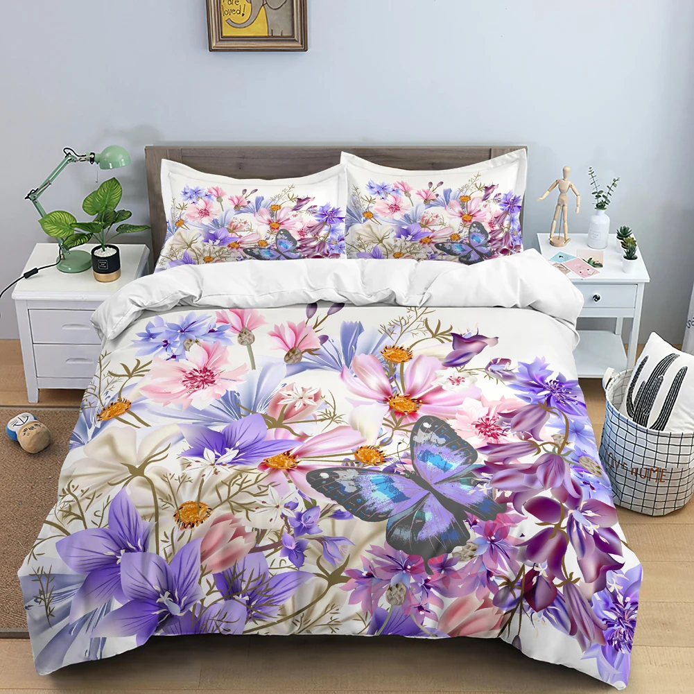Butterfly Bedding Set 3D Flowe - Duvet Cover Sets With Zipper ulasan dan harga