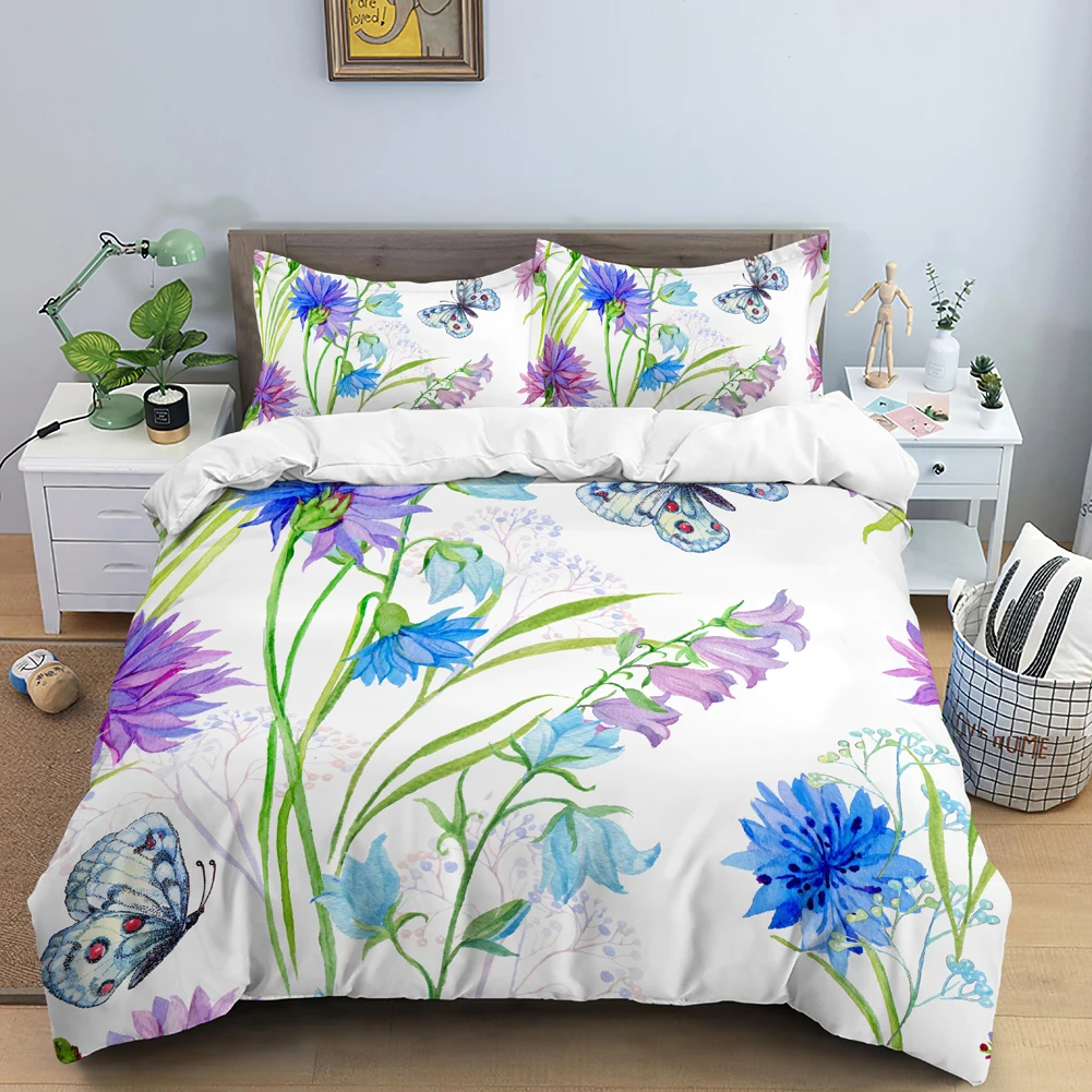 Butterfly Bedding Set 3D Flowe - Duvet Cover Sets With Zipper ulasan dan harga