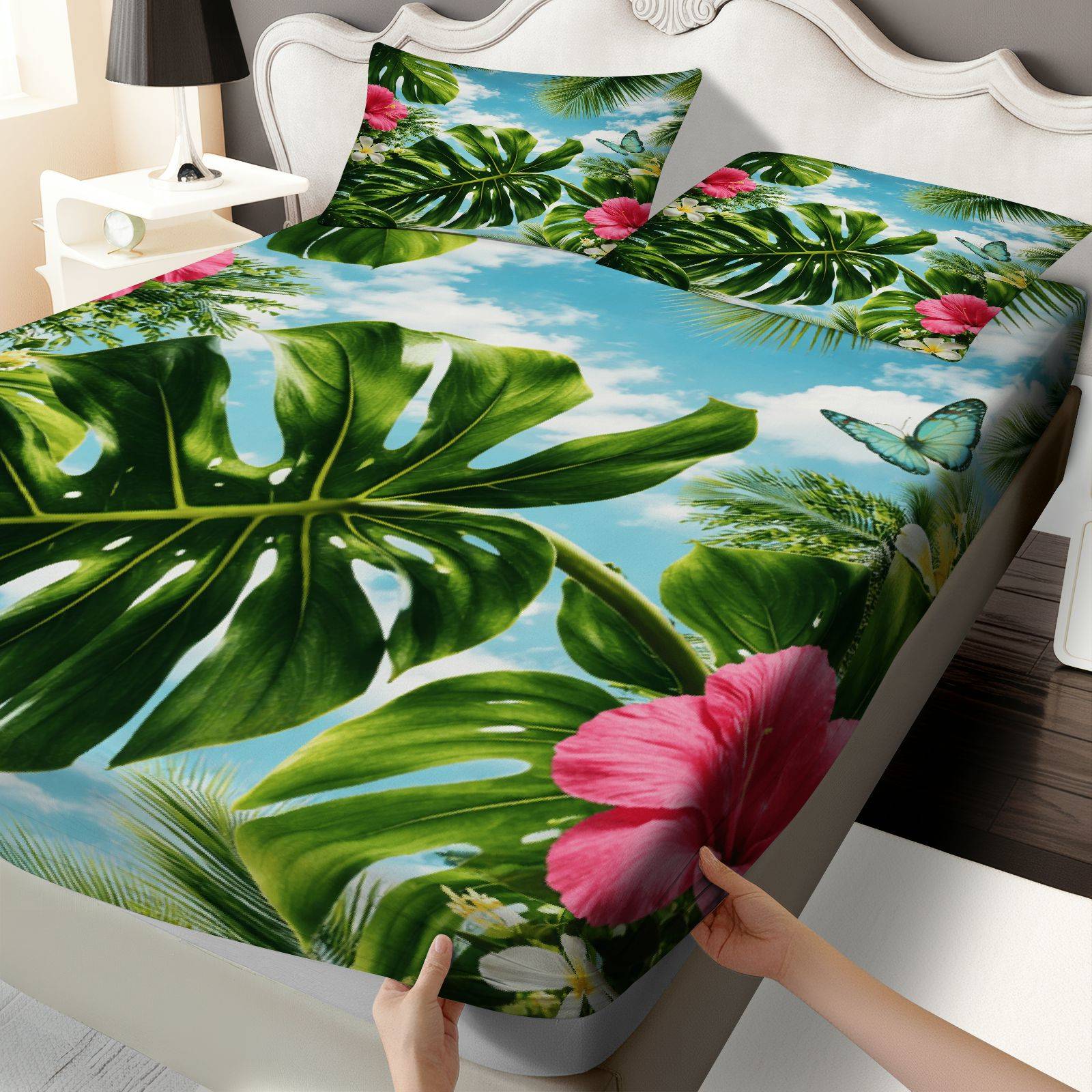 Tropical Hibiscus Bed Sheet Se - Fitted Bed Sheets Deep Pocket ulasan dan harga