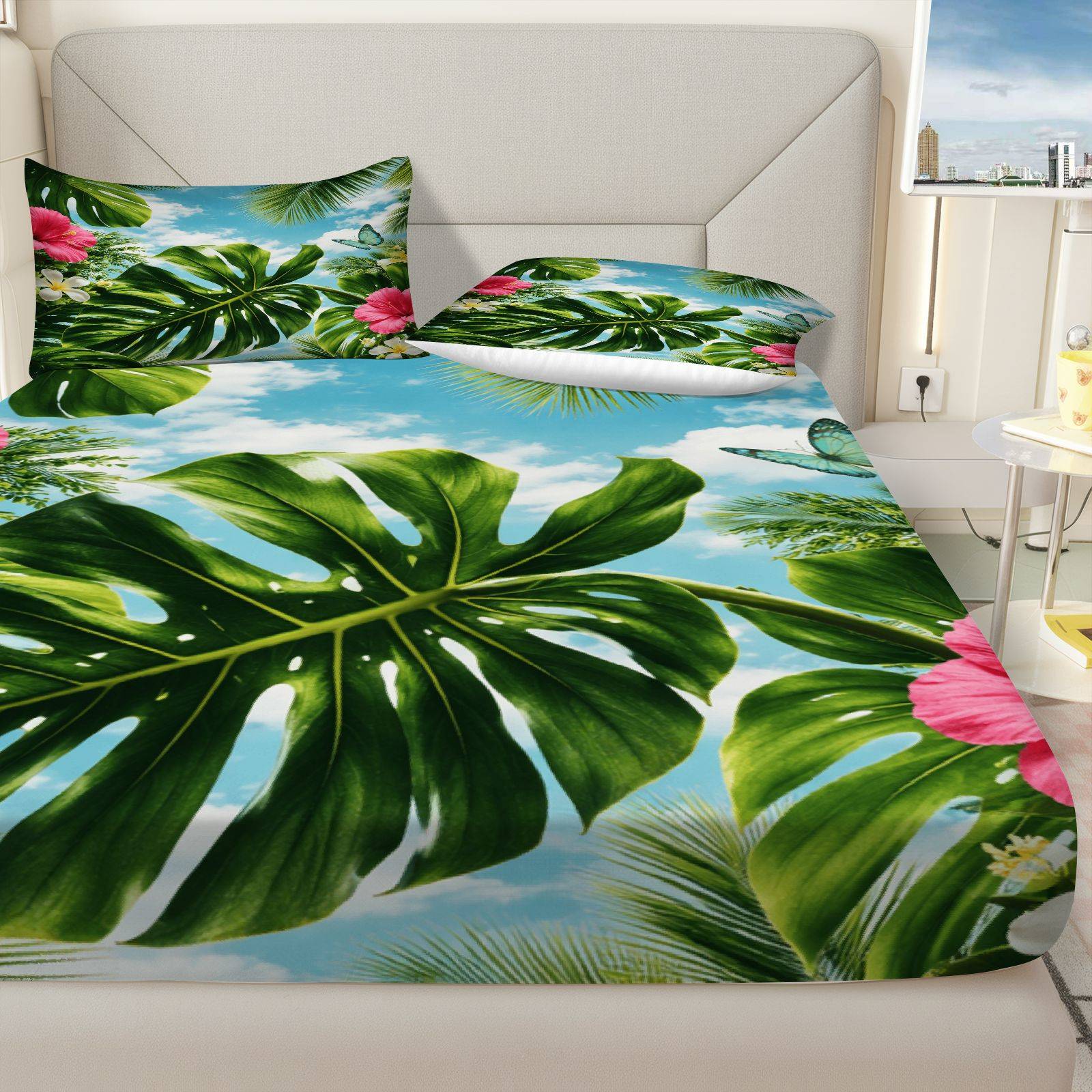 Tropical Hibiscus Bed Sheet Se - Fitted Bed Sheets Deep Pocket ulasan dan harga