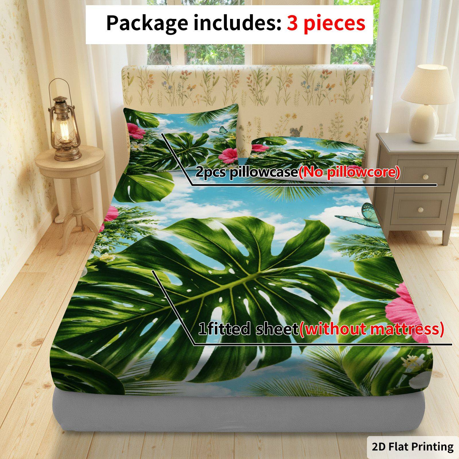 Tropical Hibiscus Bed Sheet Se - Fitted Bed Sheets Deep Pocket ulasan dan harga