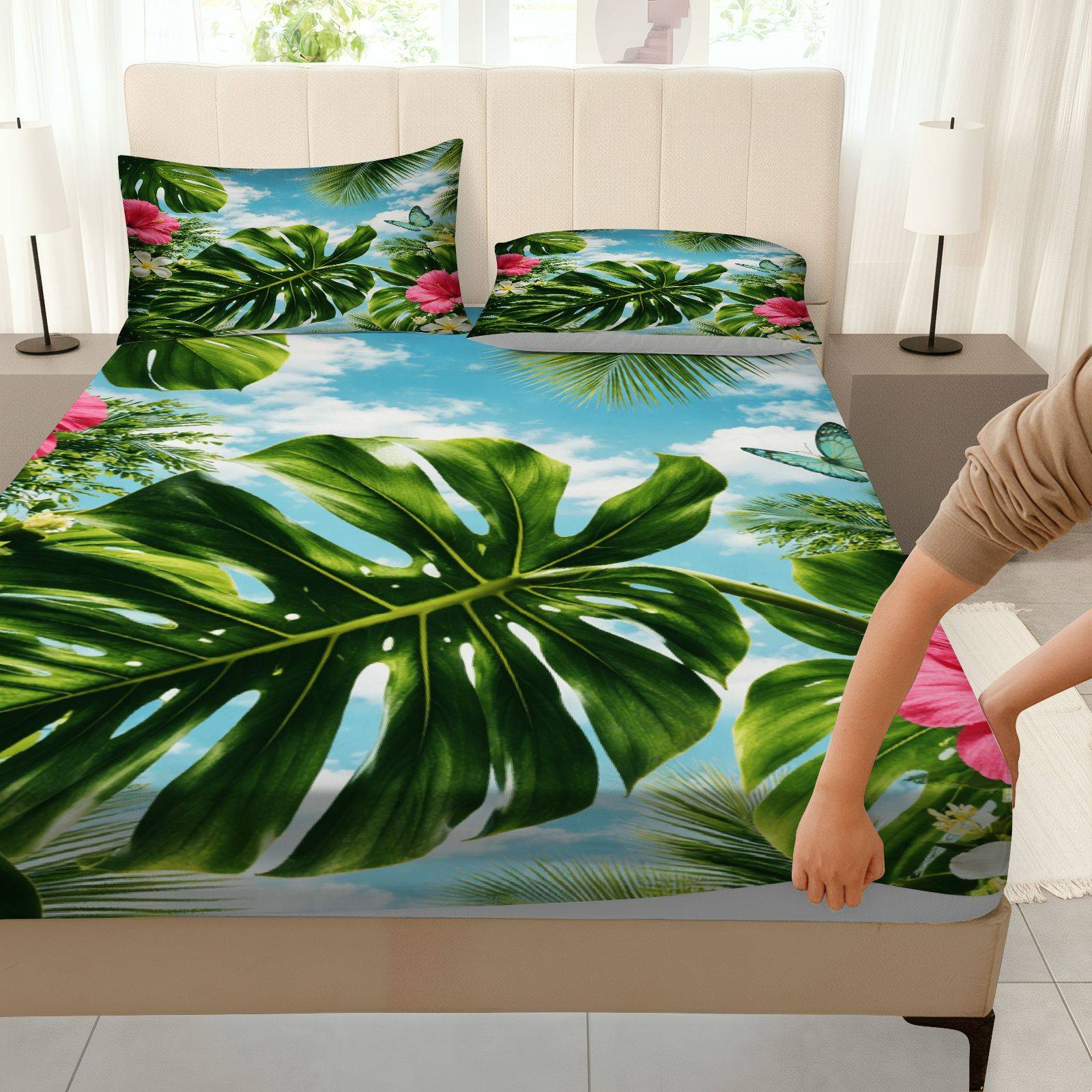 Tropical Hibiscus Bed Sheet Se - Fitted Bed Sheets Deep Pocket ulasan dan harga