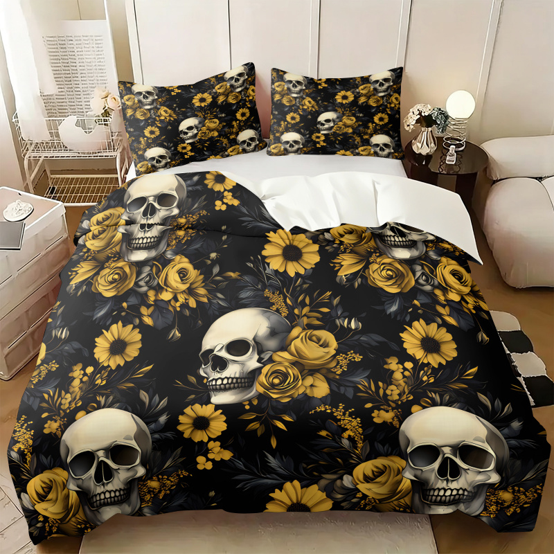 Dark Aesthetic Skull Yellow Fl - Aesthetic Floral Duvet Cover ulasan dan harga