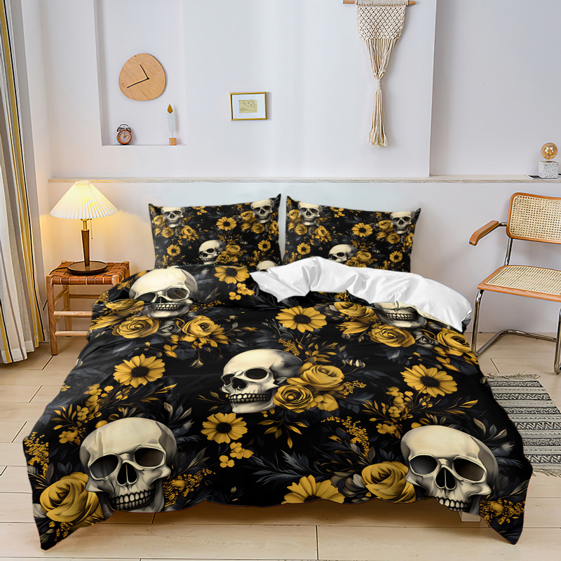 Dark Aesthetic Skull Yellow Fl - Aesthetic Floral Duvet Cover ulasan dan harga