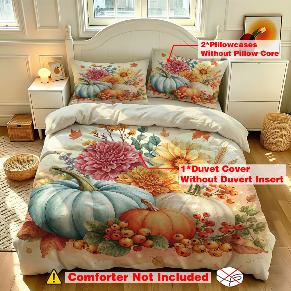 Watercolor Light Blue Pumpkin  - Aesthetic Floral Duvet Cover ulasan dan harga