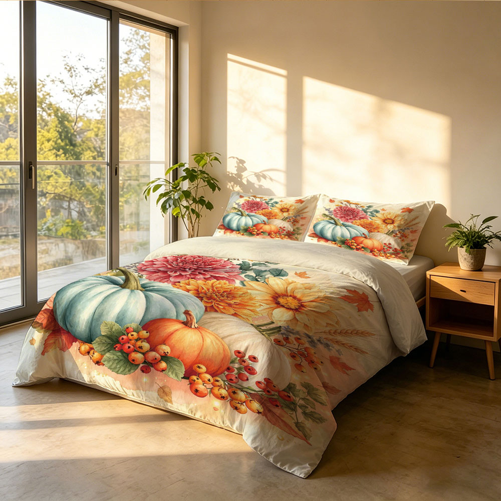Watercolor Light Blue Pumpkin  - Aesthetic Floral Duvet Cover ulasan dan harga