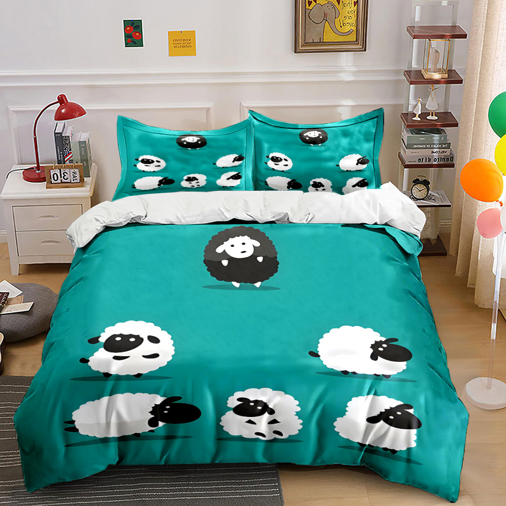 Cartoon sheep and a black one  - Duvet Cover Sets With Zipper ulasan dan harga