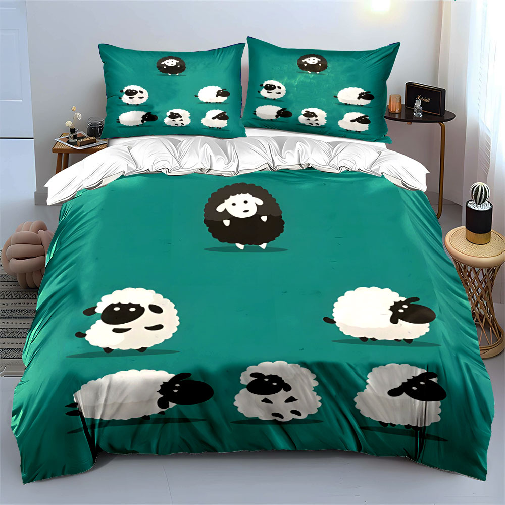 Cartoon sheep and a black one  - Duvet Cover Sets With Zipper ulasan dan harga