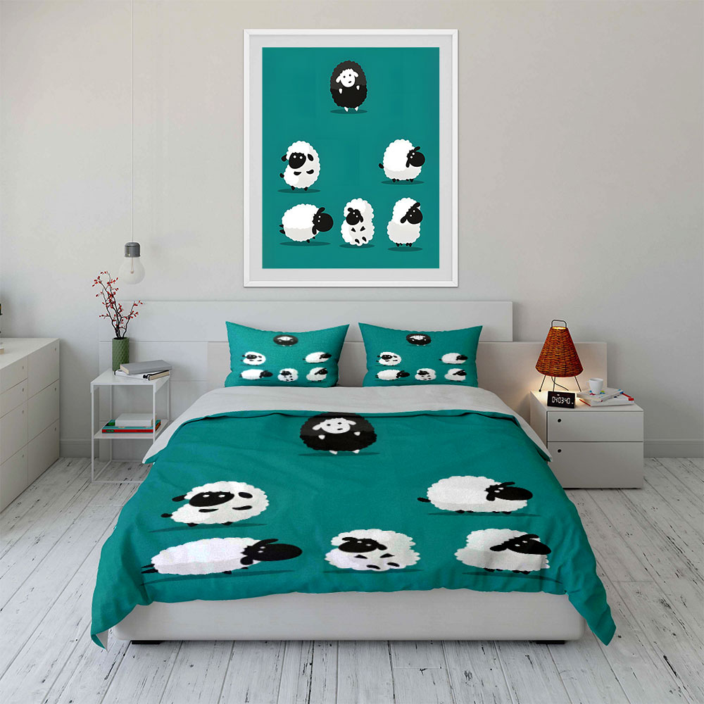 Cartoon sheep and a black one  - Duvet Cover Sets With Zipper ulasan dan harga