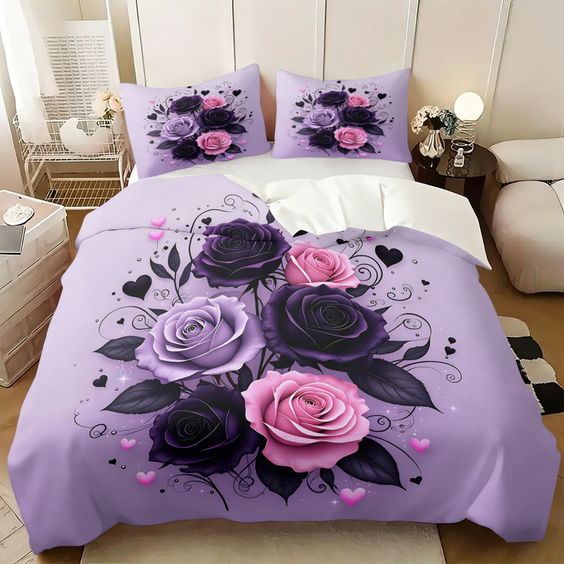 Purple Black Pink Rose Heart D - Aesthetic Floral Duvet Cover ulasan dan harga