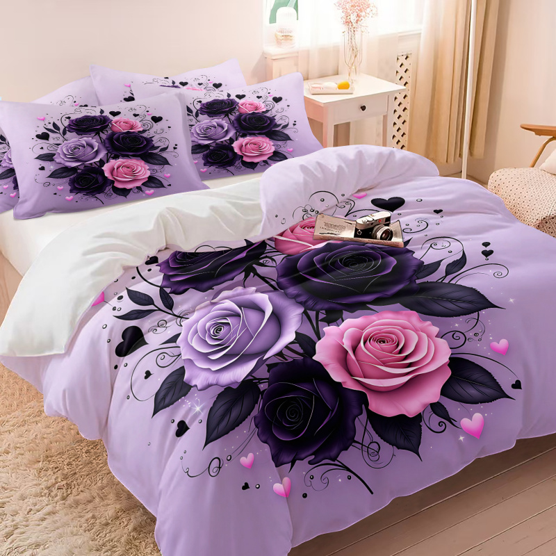 Purple Black Pink Rose Heart D - Aesthetic Floral Duvet Cover ulasan dan harga